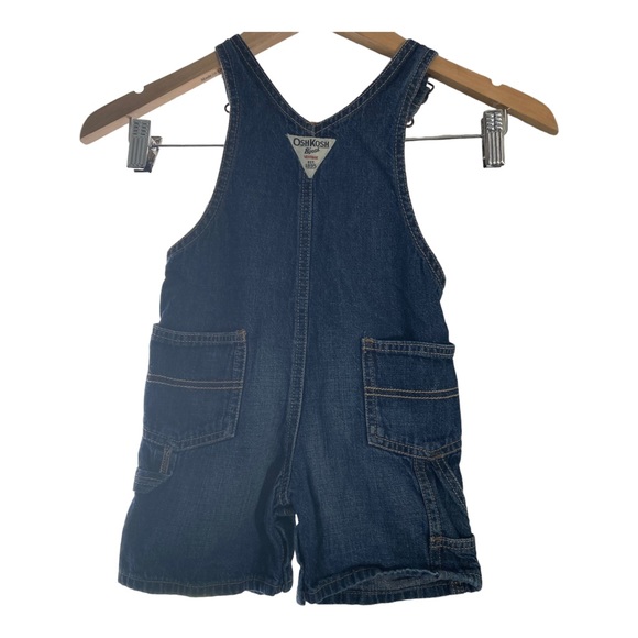 Oshkosh B’Gosh Vestbak Toddler Size 3T Blue Denim Overall Shorts Adj Strip - Picture 5 of 15